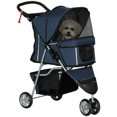 PawHut - Poussette buggy pliable chien chat rangement intégré - bleu marine