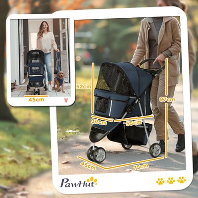 PawHut - Poussette buggy pliable chien chat rangement intégré - bleu marine