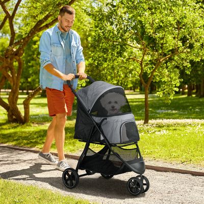 PawHut - Poussette pliable pour animaux, guidon réglable- acier gris