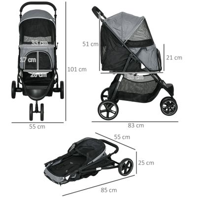 PawHut - Poussette pliable pour animaux, guidon réglable- acier gris