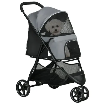 PawHut - Poussette pliable pour animaux, guidon réglable- acier gris