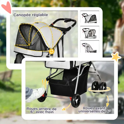 PawHut - Poussette chien pliable 4 roues H.94cm - gris PawHut - Poussette chien pliable 4 roues H.94cm - gris