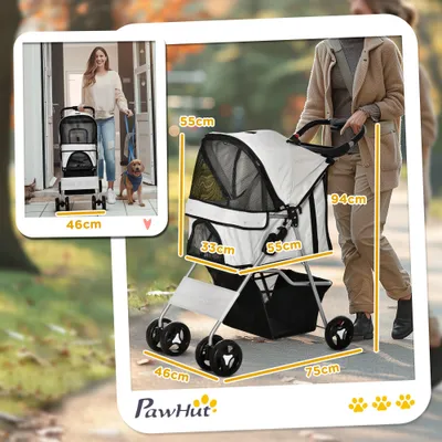 PawHut - Poussette chien pliable 4 roues H.94cm - gris PawHut - Poussette chien pliable 4 roues H.94cm - gris