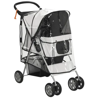 PawHut - Poussette pliable animaux porte-gobelet panier freins - gris