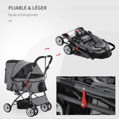 PawHut - Poussette buggy pliable chien chat panier sac