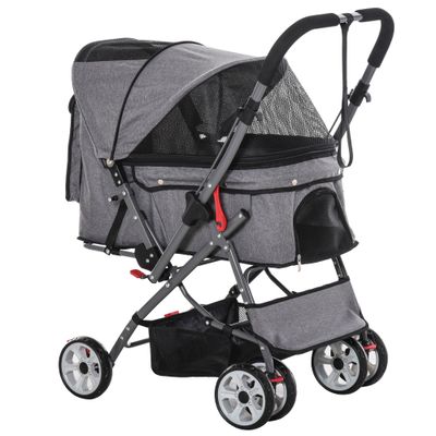 PawHut - Poussette buggy pliable chien chat panier sac - gris chiné noir