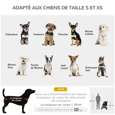 PawHut - Poussette pliable animaux 2 attaches guidon réglable panier-noir