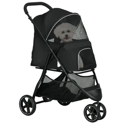 PawHut - Poussette pliable animaux 2 attaches guidon réglable panier-noir