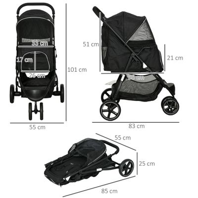 PawHut - Poussette pliable animaux 2 attaches guidon réglable panier-noir