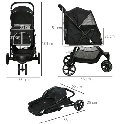 PawHut - Poussette pliable animaux 2 attaches guidon réglable panier-noir