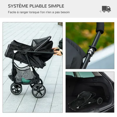 PawHut - Poussette pliable animaux 2 attaches guidon réglable panier-noir