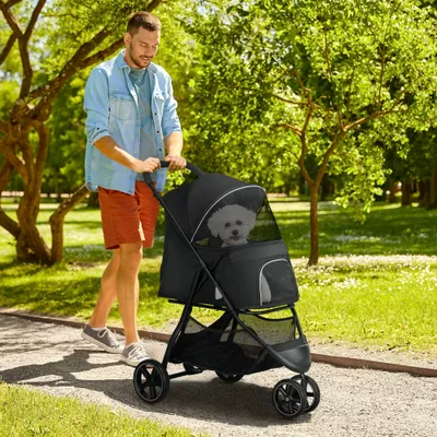 PawHut - Poussette pliable animaux 2 attaches guidon réglable panier-noir