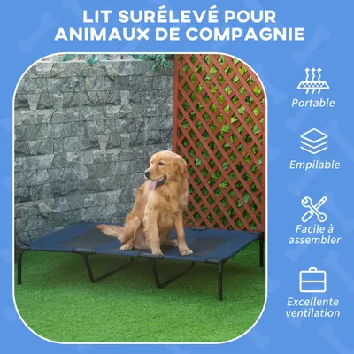 PawHut - Lit sur pieds XXL surélevé textilène micro-perforé