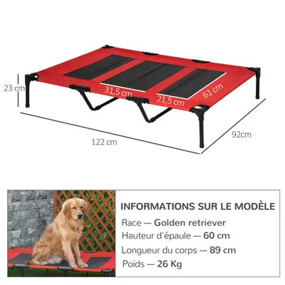 PawHut - Lit sur pieds XXL surélevé textilène micro-perforé