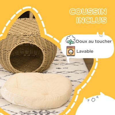 PawHut - Panier Chat Grand Confort avec Coussin Moelleux H.30cm - beige