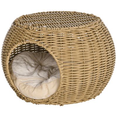 PawHut - Panier Chat Grand Confort avec Coussin Moelleux H.30cm - beige