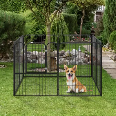 PawHut - Parc chien modulable 8 panneaux acier noir - H.100 cm