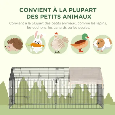 PawHut - Parc enclos métal époxy 3 portes trappe surface abritée