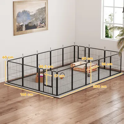 PawHut -  Enclos 16 panneaux modulables pliables porte verrouillable -noir