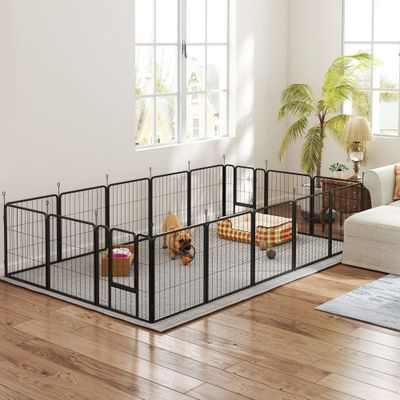 PawHut - Enclos 16 panneaux modulables pliables porte verrouillable -noir
