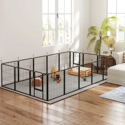 PawHut -  Enclos 16 panneaux modulables pliables porte verrouillable -noir