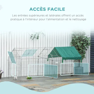 PawHut - Parc enclos métal époxy 3 portes trappe surface abritée
