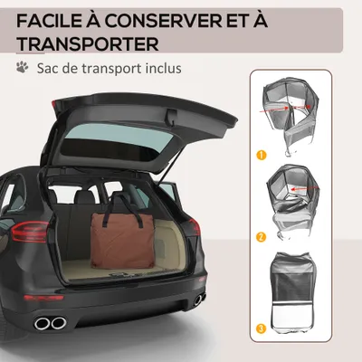 PawHut - Parc enclos pliable 2 portes, 2 poches, sac H.76cm - marron beige