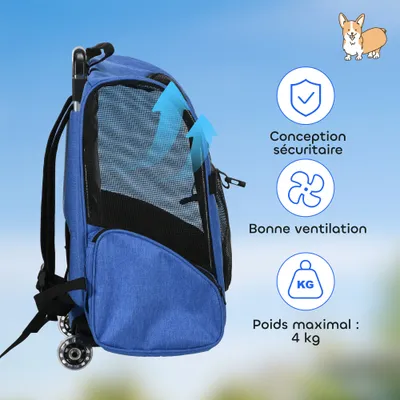 PawHut - 2 en 1 chariot sac à dos transport chien chat