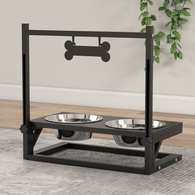 PawHut - Porte-gamelles double surélevé réglable 2 bols inox inclus - noir