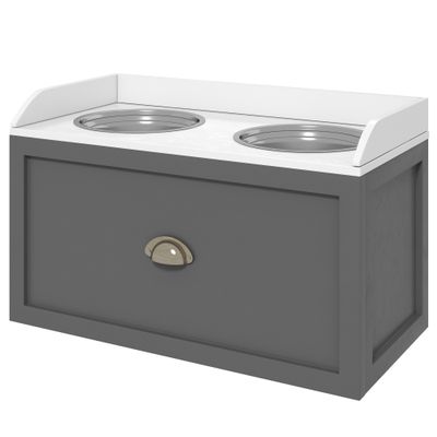 PawHut - Porte-gamelles surélevé rangement 2 en 1 - tiroir, 2 gamelles