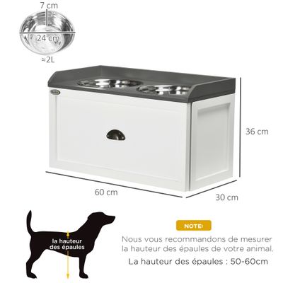 PawHut - Porte-gamelles surélevé rangement 2 en 1 - tiroir, 2 gamelles