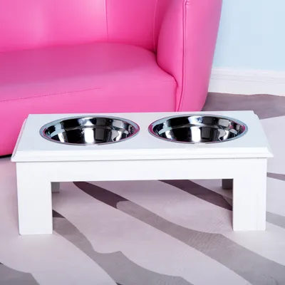 PawHut - Gamelle double surélevé H.15cm-blanc