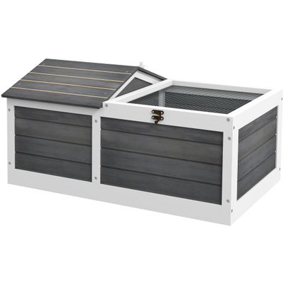 PawHut - Enclos tortue-extérieur avec toit ouvrant verrouillable-gris blanc