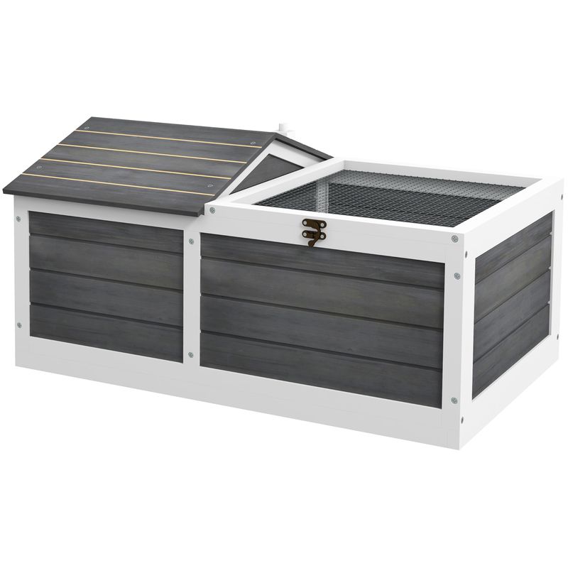 PawHut - Enclos tortue-extérieur avec toit ouvrant verrouillable-gris blanc