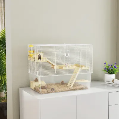 PawHut - Cage à hamster 3 niveaux -H.47cm-blanc