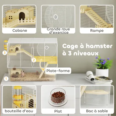 PawHut - Cage à hamster 3 niveaux -H.47cm-blanc