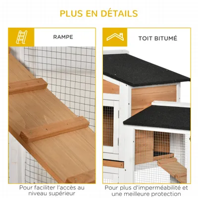 PawHut - Clapier sur roulettes 2 niv. 3 plateaux coulissants