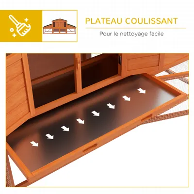 PawHut - Clapier à Lapins XXL 2 Étages, 2 Enclos et Tiroir en Bois de Sapin