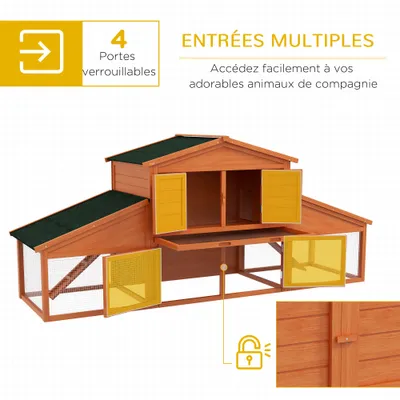 PawHut - Clapier à Lapins XXL 2 Étages, 2 Enclos et Tiroir en Bois de Sapin