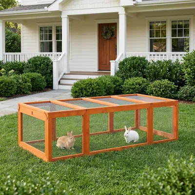 PawHut - Clapier à Lapins Extérieur/Intérieur avec 3 portes H.48cm