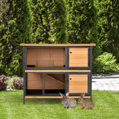 PawHut - Clapier à Lapin 2 Niv. Cloisonnable avec Accessoires PawHut - Clapier à Lapin 2 Niv. Cloisonnable avec Accessoires