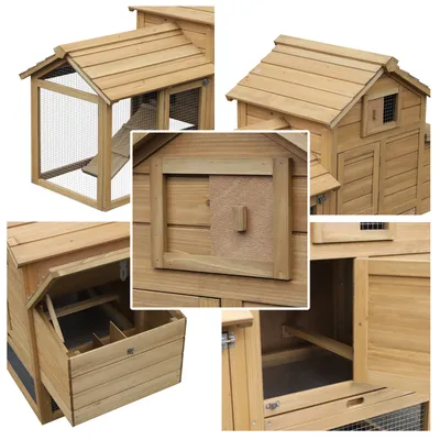 PawHut - Poulailler cottage sur pied bois L.151cm - naturel