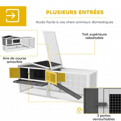PawHut - Clapier Lapins 2 étages tiroir déjection toit ouvrant