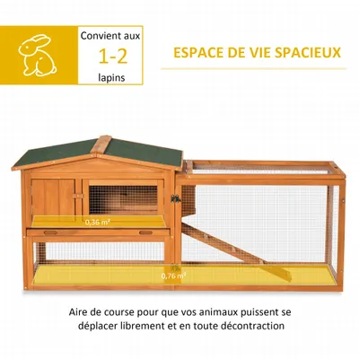 PawHut - Clapier Lapins 2 étages tiroir déjection toit ouvrant