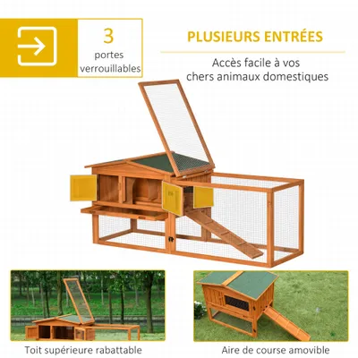 PawHut - Clapier Lapins 2 étages tiroir déjection toit ouvrant