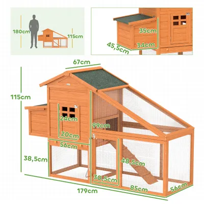 PawHut - Poulailler Cottage Grand Confort Multi-équipement H.115cm