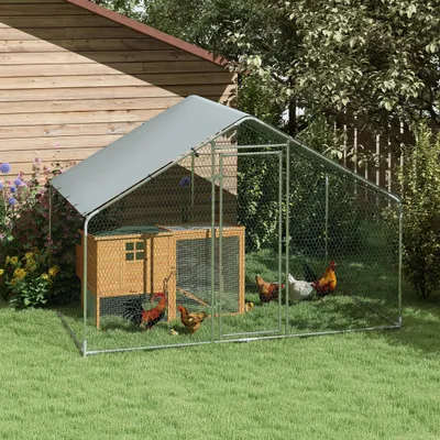 PawHut - Enclos Poulailler Chenil 5,1m² Couvert Grillé Porte H.190cm-Gris PawHut - Enclos Poulailler Chenil 5,1m² Couvert Grillé Porte H.190cm-Gris