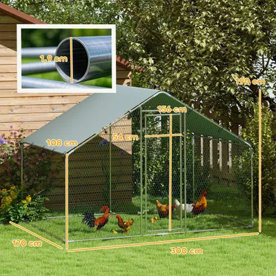PawHut - Enclos Poulailler Chenil 5,1m² Couvert Grillé Porte H.190cm-Gris PawHut - Enclos Poulailler Chenil 5,1m² Couvert Grillé Porte H.190cm-Gris