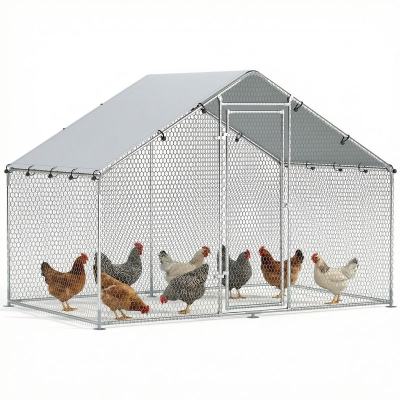 PawHut - Enclos Poulailler Chenil 5,1m² Couvert Grillé Porte H.190cm-Gris