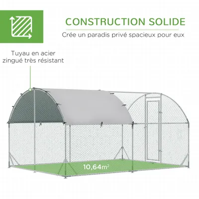 PawHut - Enclos Poulailler Chenil avec Abri et Acier Galvanisé H.197cm